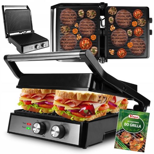  Kontakt, klappbar, traditioneller Elektrogrill MalTec SM4500W silber/grau 2500 W + Vitpol Grillgewürz 20 g