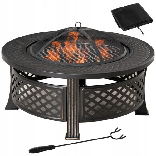  Feuerschale mit Grillrost, runde Feuerschale mit Funkenschutz, Korb