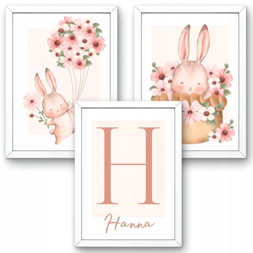  SET MIT 3 A3-POSTERN MIT BABYNAMEN, HASE, BLUMEN