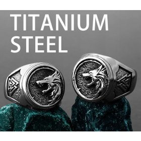  Das Witcher-Wolf-Siegel + Runen, 316L-Stahl