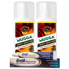    2× Mugga Deet Mücken- und Zeckenspray 50 % 75 ml + Entil Gel gegen Bisse Entil Bites 8 ml 8 g
