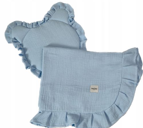  Musselindecke mit Teddybärkissen mit Rüschen, 50x75 cm
