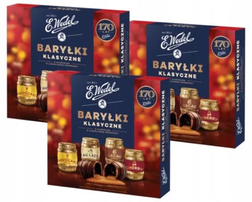 3er Pack Baryłki Classic 200g – Schokoladenpralinen mit Alkoholfüllung von E.Wedel