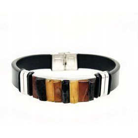  ELEGANTES STAHLARMBAND FÜR HERREN AUS BERNSTEINLEDER