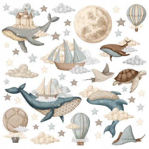  Wandaufkleber Wale Schiffe Meeresballons