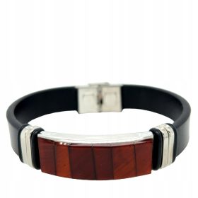  HERREN-BERNSTEIN-STAHLARMBAND, ELEGANTES LEDER