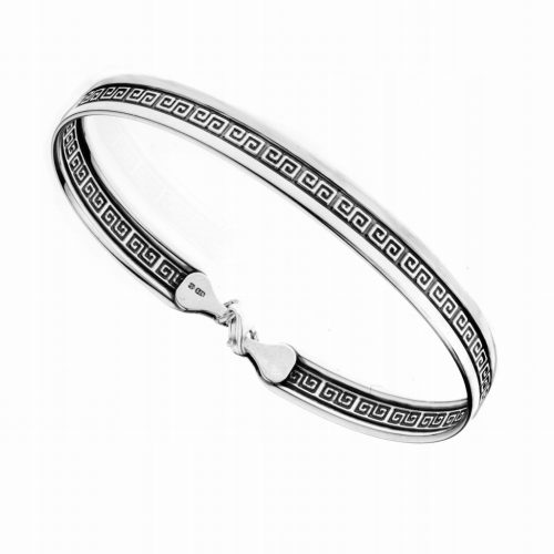  Silberarmband, steif, glatt, griechisches Muster 925