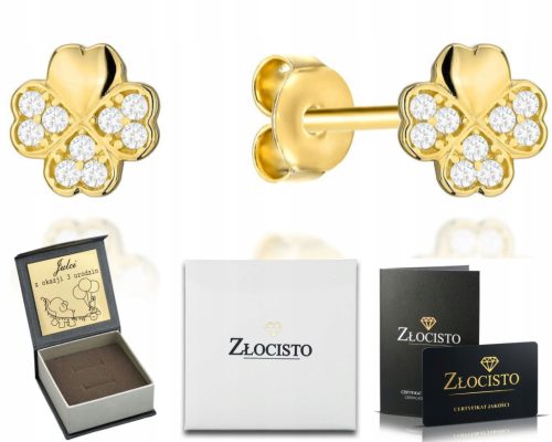  GOLDKLEE-OHRRINGE MIT ZIRKONIA AUF STÄBCHEN