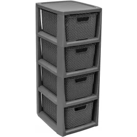  Badezimmerregal mit 4 Schubladen Rattan Anthrazit BRANQ