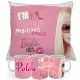  BECHER + KISSEN-Set BARBIE VERSCHIEDENE MUSTER + NAME