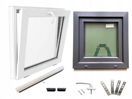 Anthrazitfarbenes PVC-Fenster 50x50, 500x500-Graphit-Fensterset