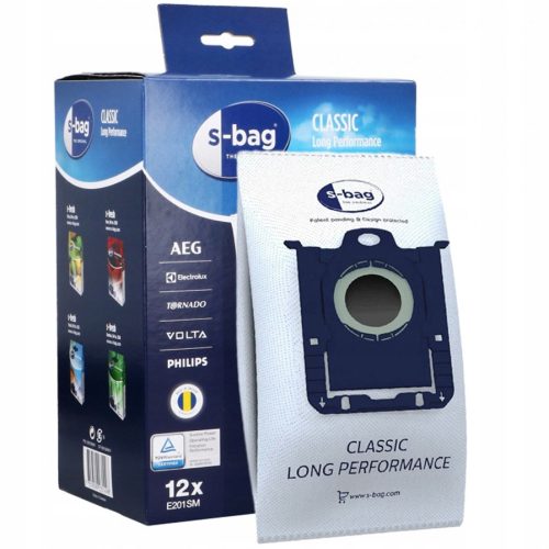  S-Bag Classic E201SM Long Performance Synthetik-Staubsaugerbeutel, 12 Stk.