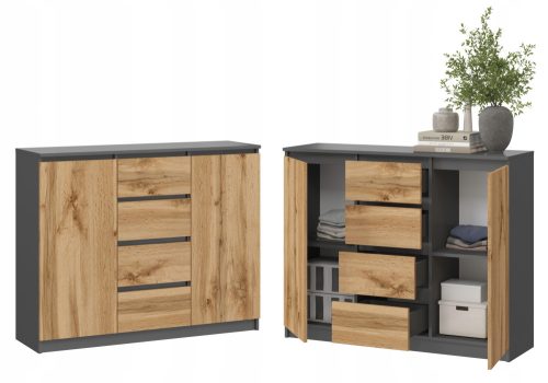  SaraMeble SARA Kommode 120 x 40 x 97cm Anthrazit, Wotan-Eiche matt