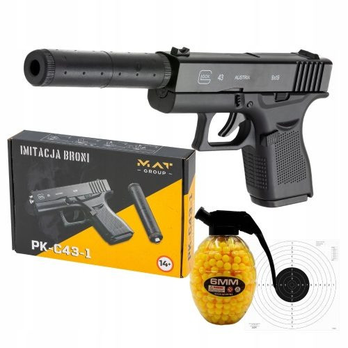 Ballistische Pistole aus Kunststoff Glock Metall mit Schalldämpfer Asg 6mm Gratis Kugeln