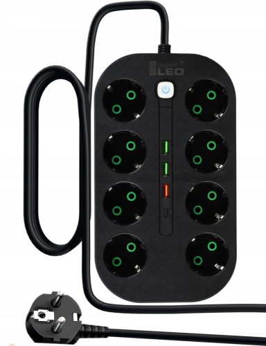 Smartled Strip-Verlängerungskabel 2 m, 8 Stk. Steckdosen, schwarz