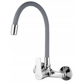  Wandmontierter Küchenhahn, flexibler Auslauf, GRAU