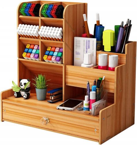  Schreibtisch-Organizer mit Schubladen, Schreibtisch-Organizer aus Holz mit Schubladenregal