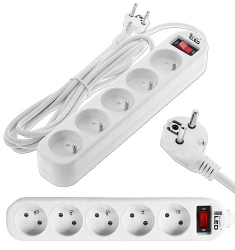 Smartled Strip-Verlängerungskabel 5 m, 5 Stk. Steckdosen, weiß