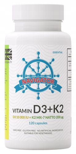Navigator Vitamin D3 10000 IU + Vitamin K2 MK-7 200 μg - 120 Kapseln für Knochen und Immunsystem
