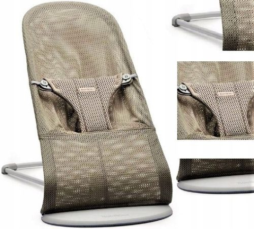  BabyBjörn BLISS MESH Grau Beige Babywippe x 12 x 93 cm + Septona Baby Dermasoft Family Kamille Feuchttücher 1 x 12 Stk.