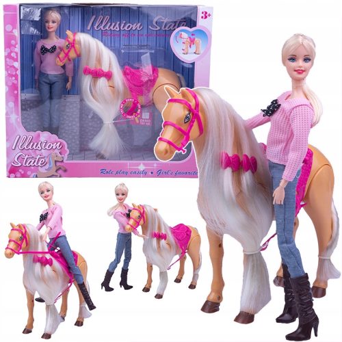  Eine Puppe mit einem Pferd, ein wandelndes Pferd, das im Sattel wiehert