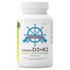   Navigator Vitamin D3 10.000 IU + Vitamin K2 MK-7 200 μg, 240 Kapseln für Knochen und Immunsystem