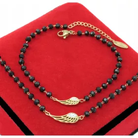  SET SCHWARZE PERLEN FLÜGEL ZIRKONIA STAHL 316