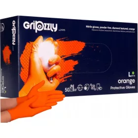   Gripzzly puderfreie Nitrilhandschuhe, orange, Größe L, 50 Stk.