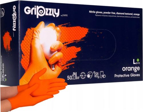 Gripzzly puderfreie Nitrilhandschuhe, orange, Größe L, 50 Stk.