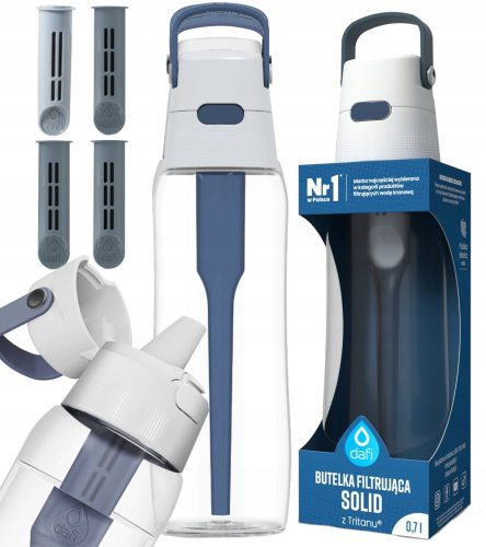  Dafi Solid 0,7 l Denim-Filterflasche + Filtereinsatz für Dafi SOFT- und SOLID-Flaschen, 3 Stk.