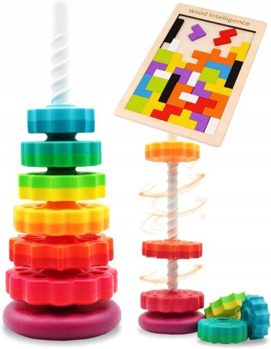  Regenbogen-Sensorturm mit gedrehter Pyramide und Montessori-Kinderblöcken