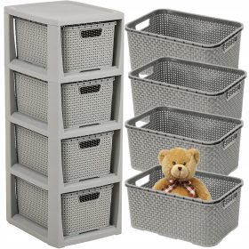  Graues Badezimmerregal mit 4 Schubladen Rattan BRANQ