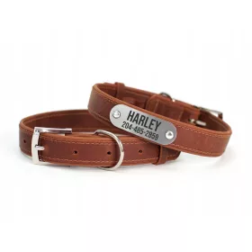  Hundehalsband mit Cognac-ID-Tag, Größe L