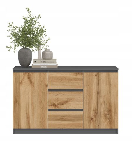  SaraMeble SARA Kommode 120 x 40 x 97 cm Anthrazit, Wenge-Eiche matt