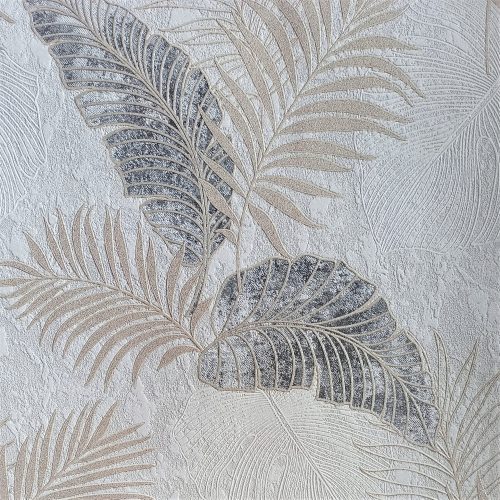 Tapete Goldene Palmblätter auf grauem, weißem Hintergrund