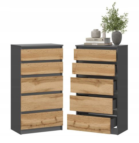  Sarameble-Kommode 60 x 35 x 112,5 cm Anthrazit, Wotan-Eiche matt