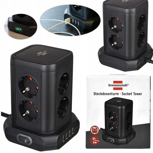 Brennenstuhl Steckdosenleiste 1153560000 8 Steckdosen 2 m schwarz