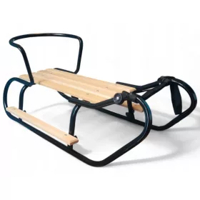    TRADITIONELLER METALLSCHLITTEN MIT RÜCKENLEHNE UND FUSSSTÜTZEN POLNISCHES PRODUKT