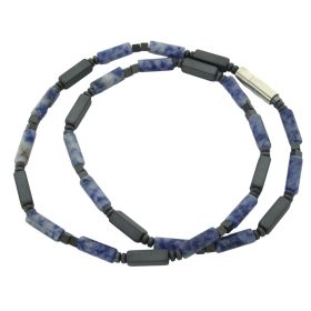  Herrenhalskette mit Natursteinen, Hämatit, Sodalith