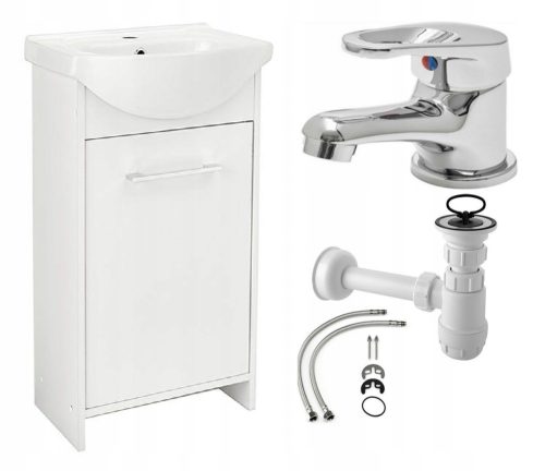 4IN1 SET SET BADEZIMMERSCHRANK MIT WASCHBECKEN 45CM FATTER + SIPHON WEISS