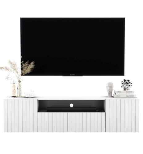  Wandmontierter TV-Ständer, Kommode Glamour White MAT, 150 cm