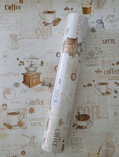 Beige Küchentapete mit Cappuccino-Aufschriften
