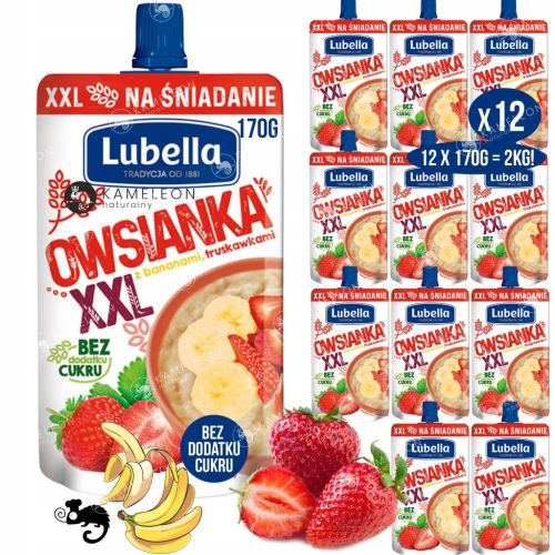 XXL Haferbrei mit Banane und Erdbeere von Lubella - 12 x 170g Packung