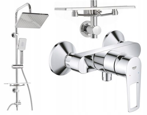 Grohe BauLoop Einhand-Wand-Duscharmatur, Chrom + Invena Nyks Aufputz-Brauseset