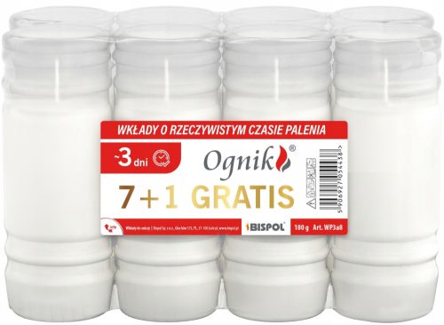 BISPOL Paraffinkerzeneinsatz WP3 72h, 8 Stück