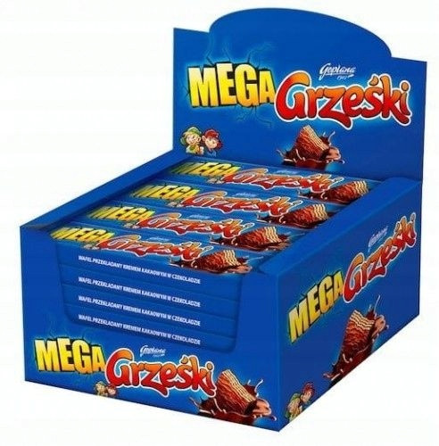 32x MEGA GRZEŚKI Kakao-Waffeln in Schokolade, 48g - Knackiger Genuss
