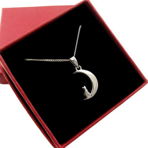  Damenhalskette Katze auf dem Mond aus 925er Silber
