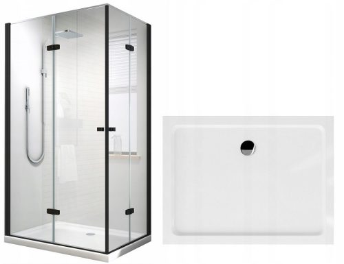 Reihe Reto Duschkabine, Flügeltüren, klappbar, aufklappbar 100 x 80 cm + Reihe Coda Rechteckduschwanne 100 x 80 cm