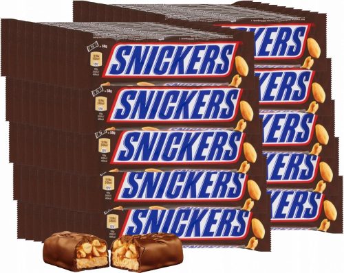 100er Pack Snickers Riegel mit Nougatfüllung und Erdnüssen in Karamell und Schokolade, 50g