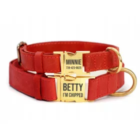  Hundehalsband aus Leder mit Gravur, Größe L, Rot